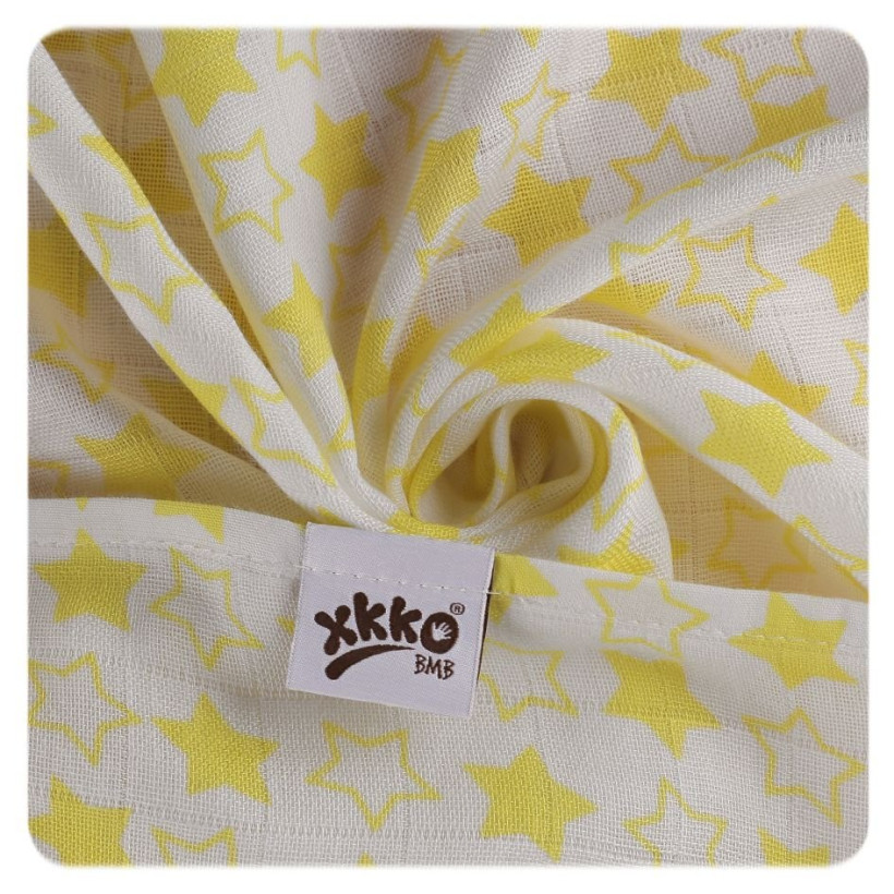 XKKO BMB Musselin Bambuswindeln 70x70 - Little Stars Lemon MIX 3er Pack