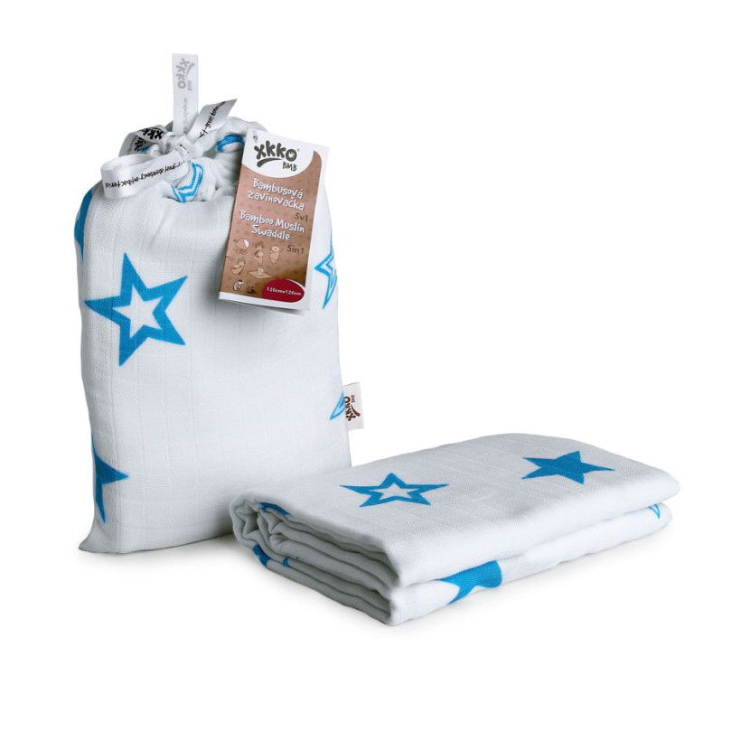 XKKO BMB Bambus Musselinwickeltuch 120x120 - Cyan Stars 5x1 St. (GH packung)