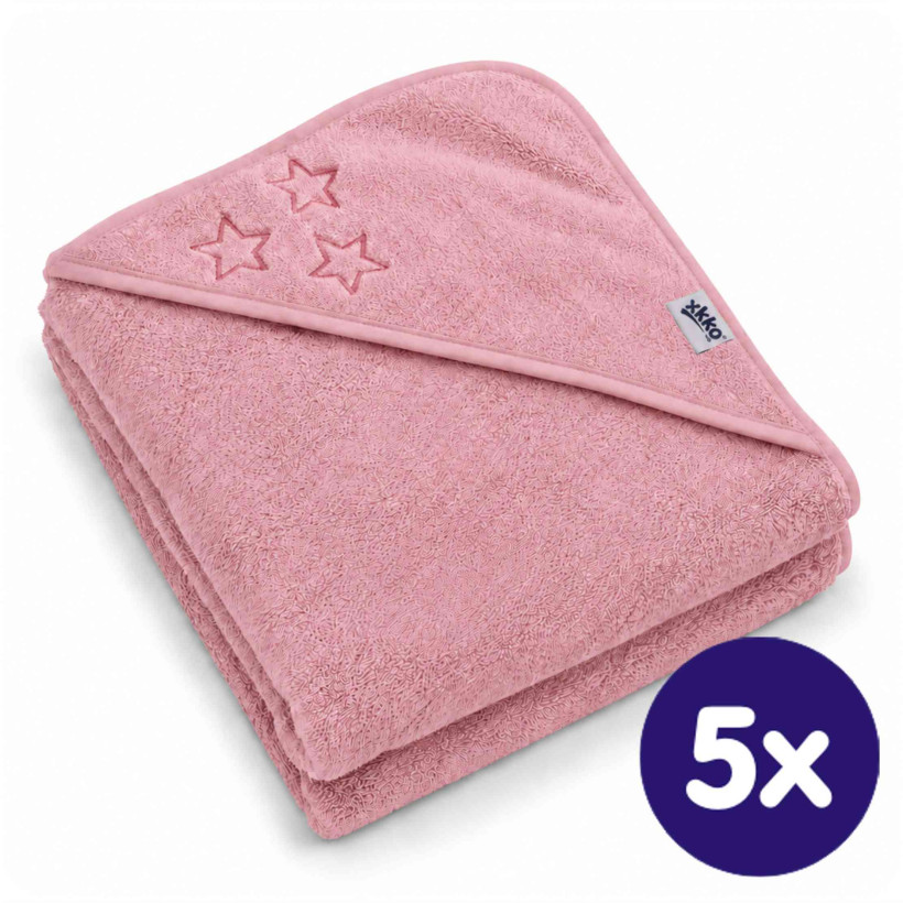 BIO Baumwollefrotteebadetuch mit Kapuze XKKO Organic 90x90 - Baby Pink Stars 5x1St. (GH pack.)