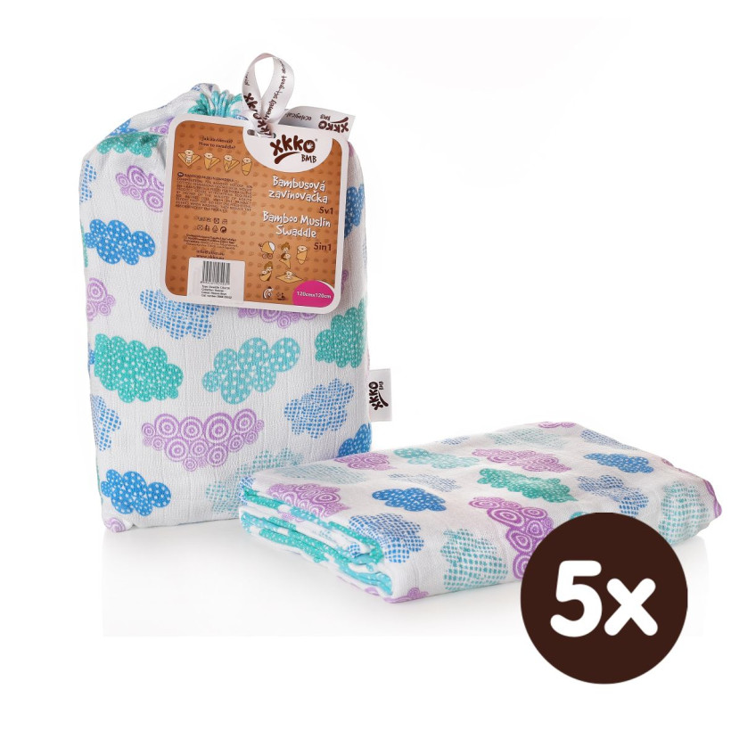 XKKO BMB Bambus Musselinwickeltuch 120x120 - Heaven For Boys 5x1 St. (GH packung)