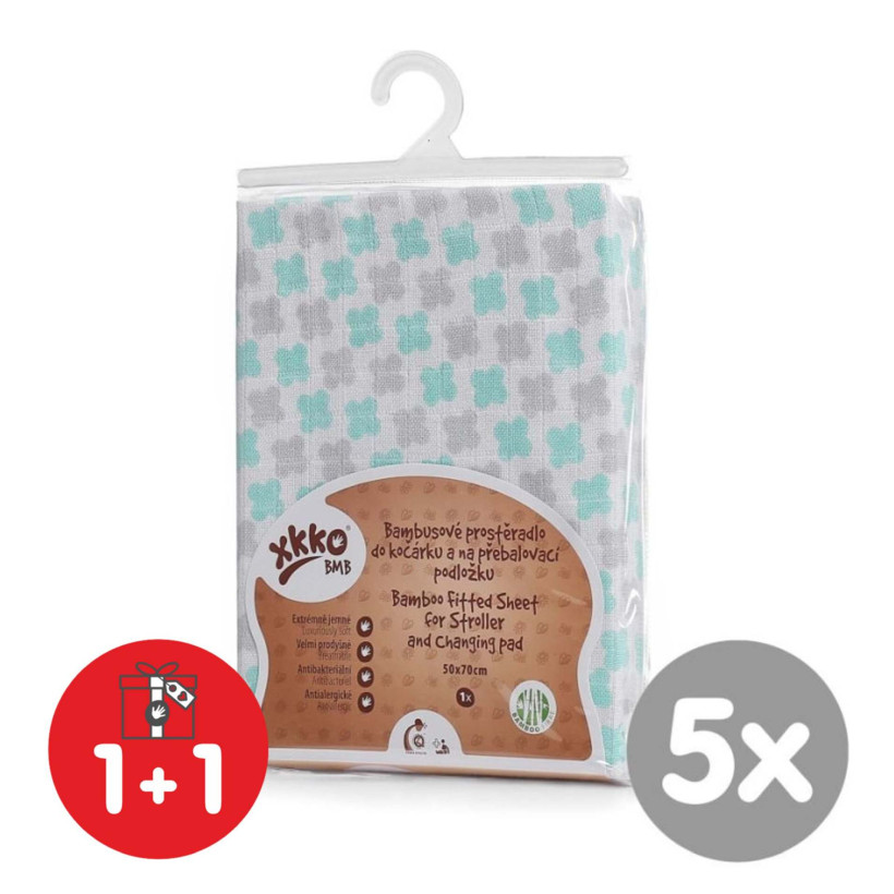 XKKO BMB 50x70 Spannbezug für Wickelauflage oder Kinderwagen - Mint Cross 5x1St. (GH packung)
