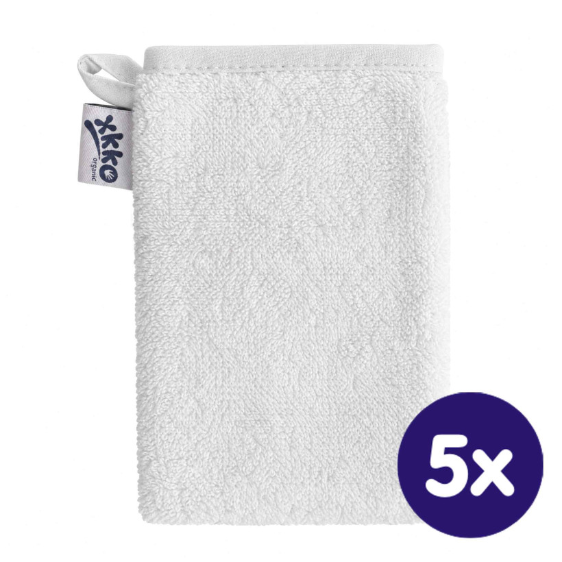BIO baumwollefrotteewaschlappen XKKO Organic - Weiss 5x1St. (GH pack.)