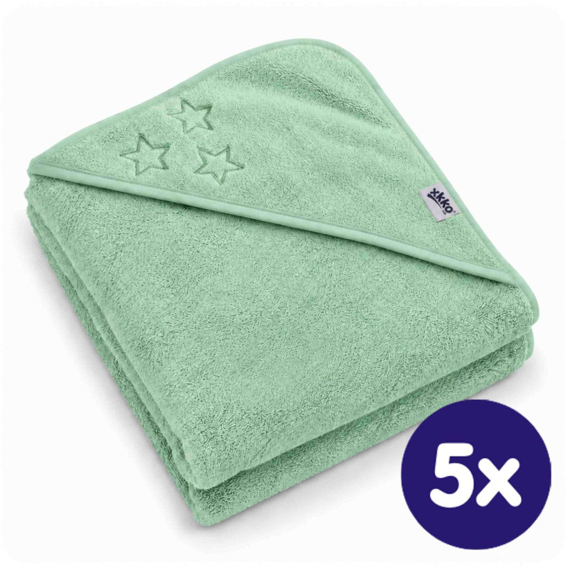 BIO Baumwollefrotteebadetuch mit Kapuze XKKO Organic 90x90 - Mint Stars 1St.