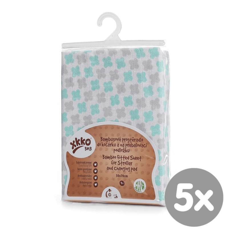 XKKO BMB 50x70 Spannbezug für Wickelauflage oder Kinderwagen - Mint Cross 5x1St. (GH packung)