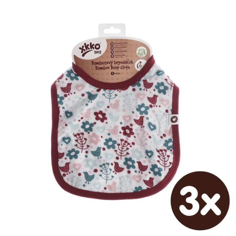 XKKO BMB Kinderlätzchen - Flowers&Birds Girls (mit PUL) 3x1St. (GH Packung)