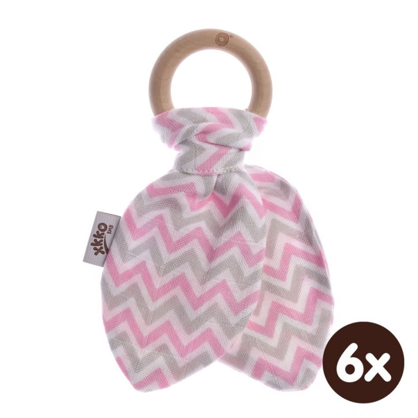 XKKO BMB Beissring mit Blätter - Chevron Baby Pink 6x1er Pack (GH Pack)