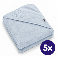 BIO Baumwollefrotteebadetuch mit Kapuze XKKO Organic 90x90 - Baby Blue Stars 5x1St. (GH pack.)