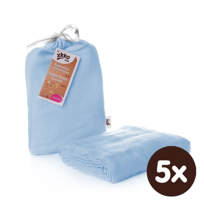 XKKO BMB Bambus Musselinwickeltuch 120x120 - Baby Blue 5x1 St. (GH packung)