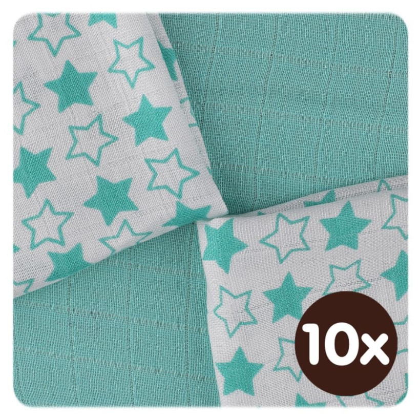 XKKO BMB Bambuswindeln 30x30 - Little Stars Turquoise MIX 10x9er Pack (GH packung)