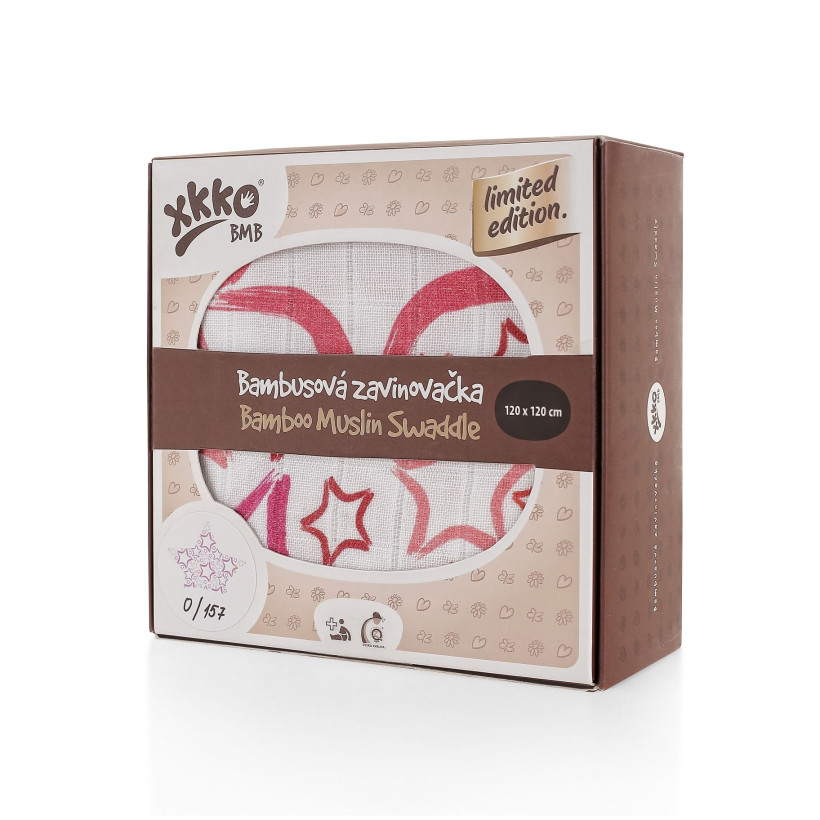 XKKO BMB Bambus Musselinwickeltuch 120x120 - Limited Edition Big Red Star 1 St.