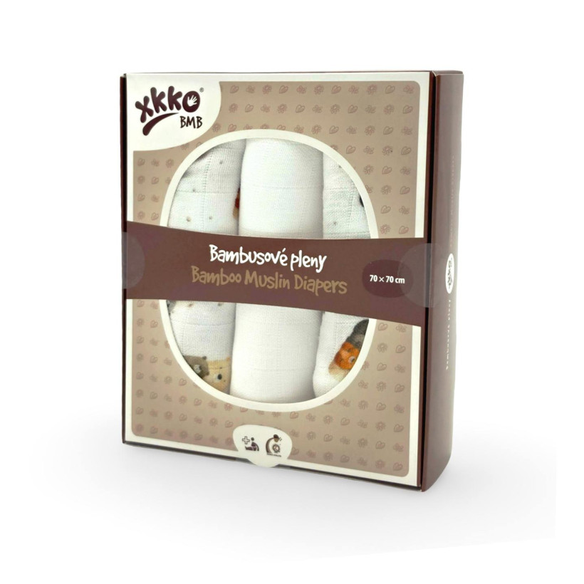 XKKO BMB Musselin Bambuswindeln 70x70 Digi - Bear Family 3er Pack