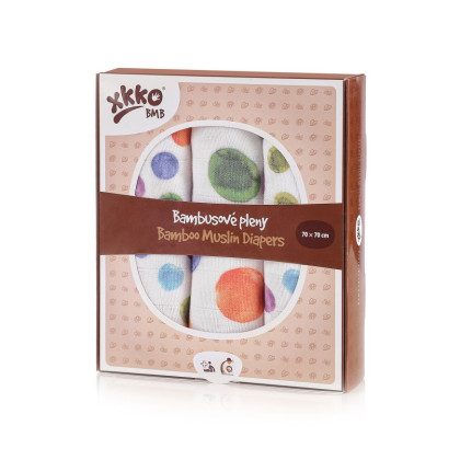 XKKO BMB Musselin Bambuswindeln 70x70 Digi - Watercolour Polka Dots MIX 3er Pack