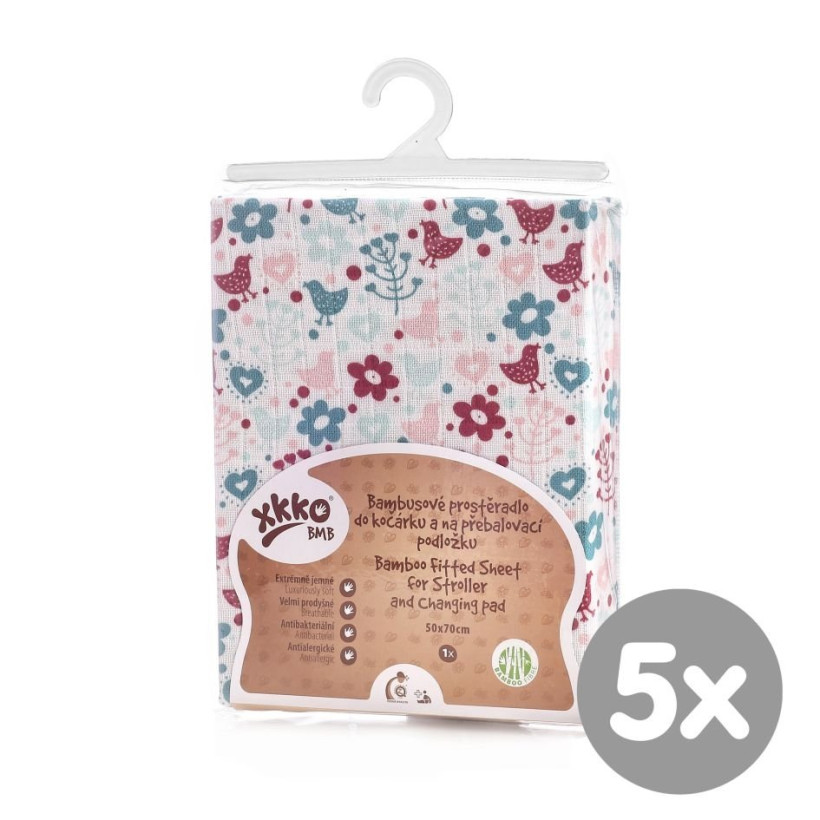 XKKO BMB 50x70 Spannbezug für Wickelauflage oder Kinderwagen - Flowers&Birds For Girls 5x1St. (GH packung)