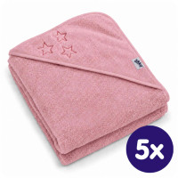 BIO Baumwollefrotteebadetuch mit Kapuze XKKO Organic 90x90 - Baby Pink Stars 5x1St. (GH pack.)