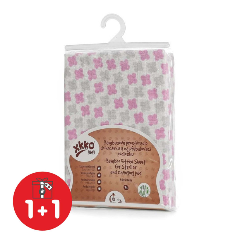 XKKO BMB 50x70 Spannbezug für Wickelauflage oder Kinderwagen - Baby Pink Cross