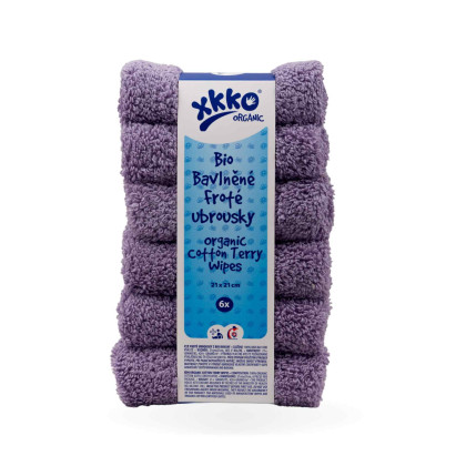BIO baumwollefrotteetücher XKKO Organic 21x21 - Lavender Aura 6er Pack