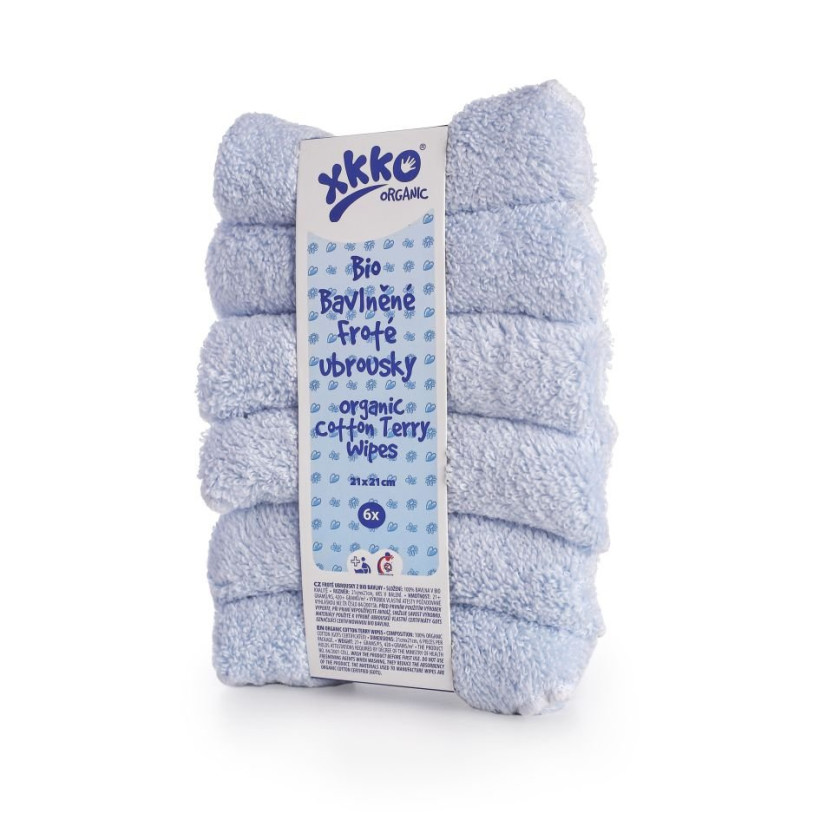 BIO baumwollefrotteetücher XKKO Organic 21x21 - Baby Blue 6er Pack