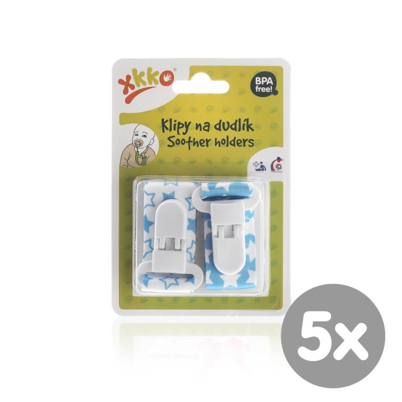 XKKO Schnuller-Clip - Little Stars Cyan MIX 5x2 St. (GH pack)