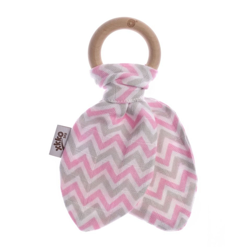 XKKO BMB Beissring mit Blätter - Chevron Baby Pink 1St.