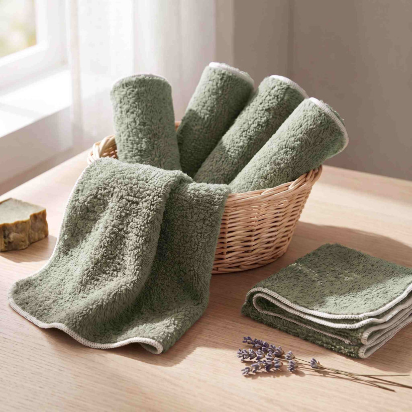 BIO baumwollefrotteetücher XKKO Organic 21x21 - Granite Green 6er Pack