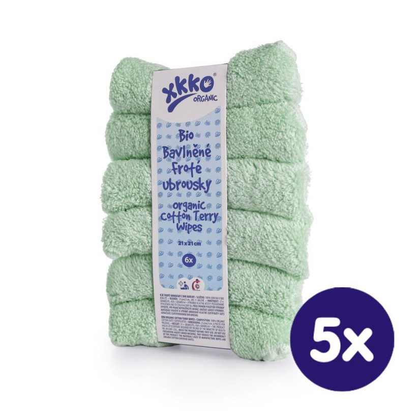 BIO baumwollefrotteetücher XKKO Organic 21x21 - Mint 5x6er Pack (GH pack.)