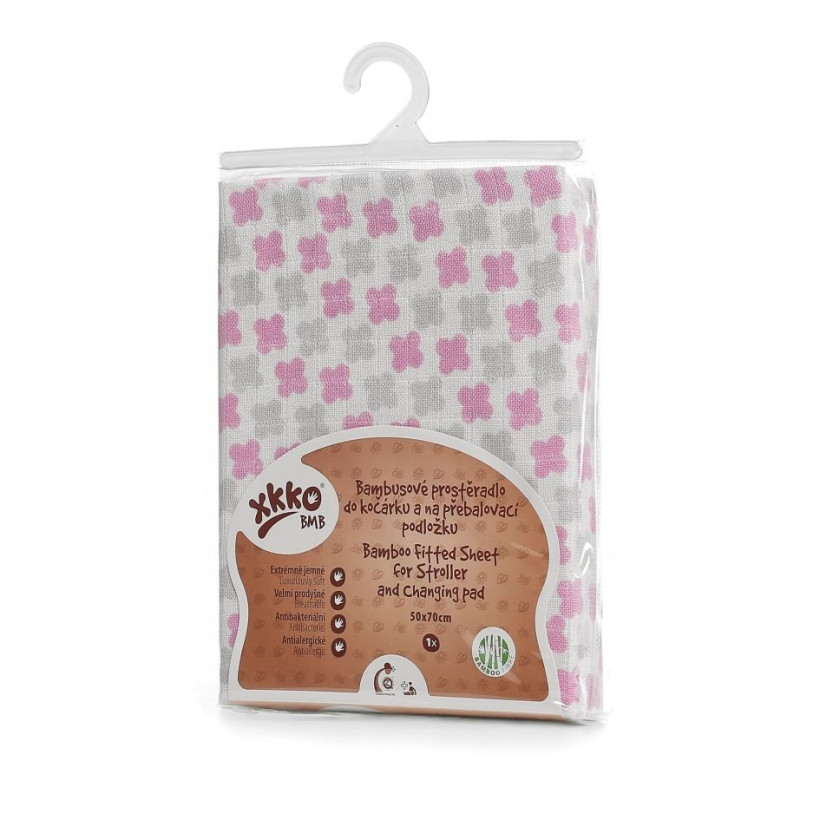 XKKO BMB 50x70 Spannbezug für Wickelauflage oder Kinderwagen - Baby Pink Cross 5x1St. (GH packung)