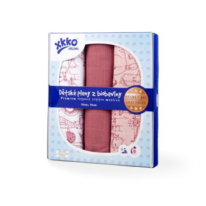 BIO-Baumwolle Windeln XKKO Organic 70x70 Old Times - Safari Mesa Rose MIX 3er Pack