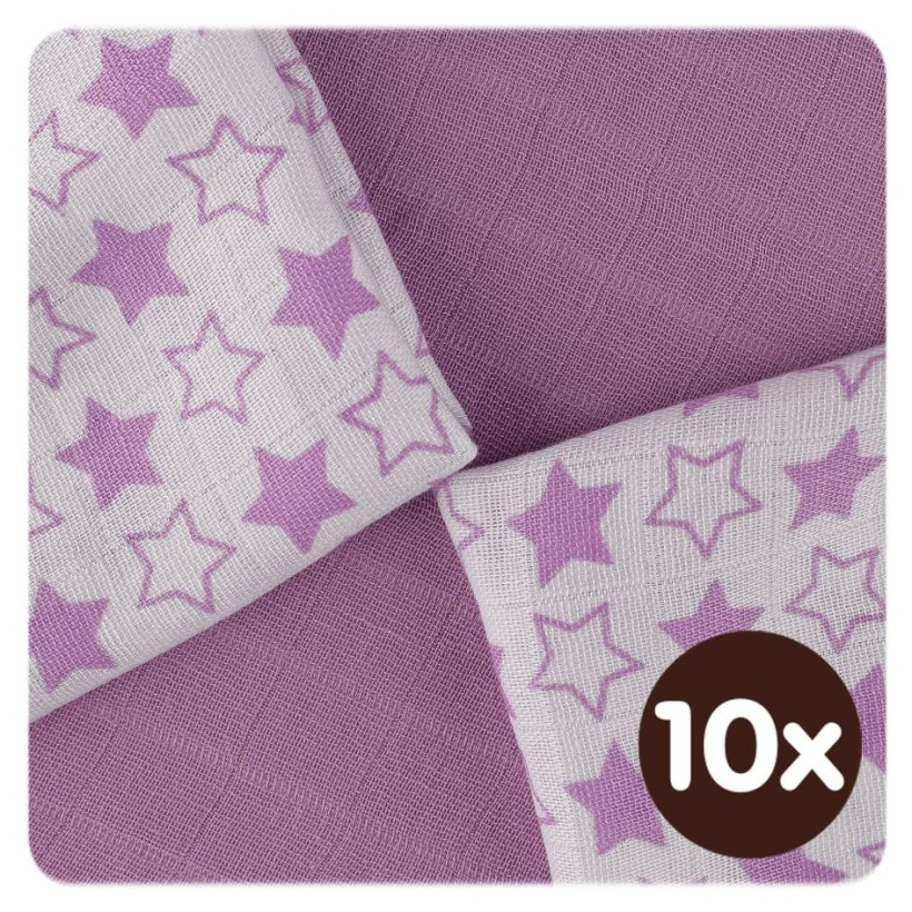 XKKO BMB Bambuswindeln 30x30 - Little Stars Lilac MIX 10x9er Pack (GH packung)