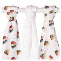 XKKO BMB Musselin Bambuswindeln 70x70 Digi - Bear Family 3er Pack