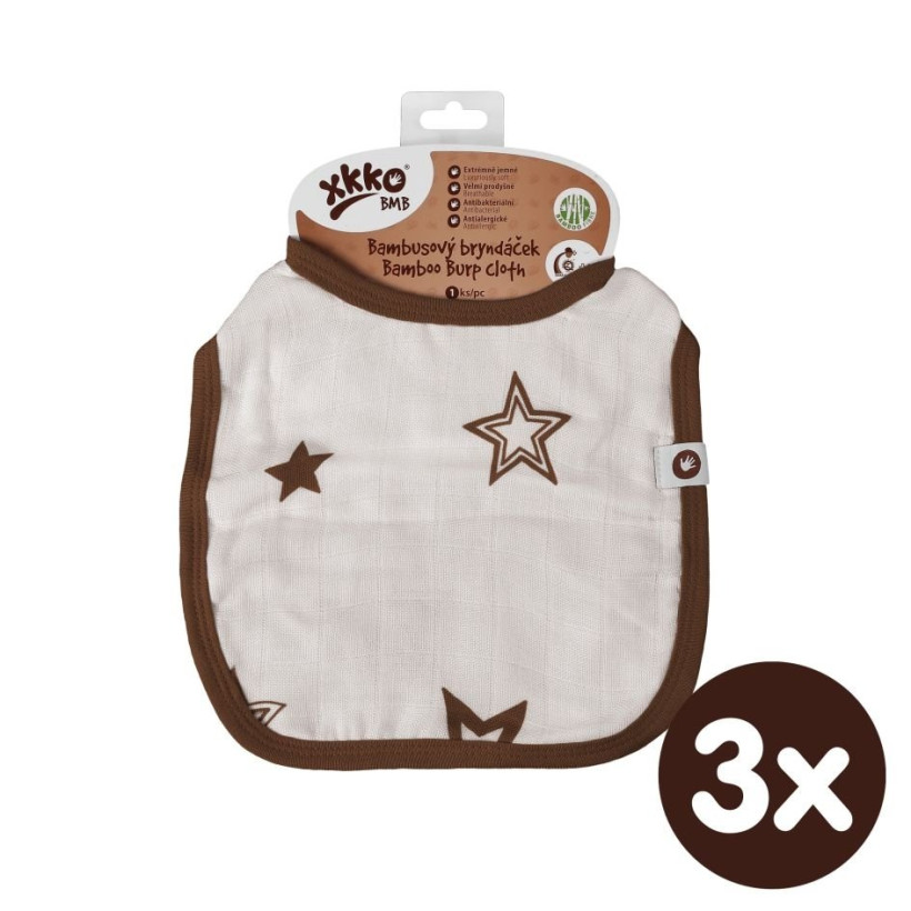 XKKO BMB Kinderlätzchen - Natural Brown Stars 3x1St. (GH Packung)