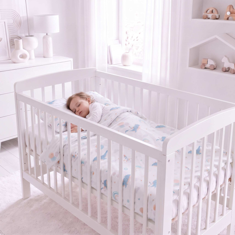 XKKO LUX Bettwäsche für Kinderbetten 120x90cm - Sky Whale + Set Kinderbettdecke (Decke und Kissen)