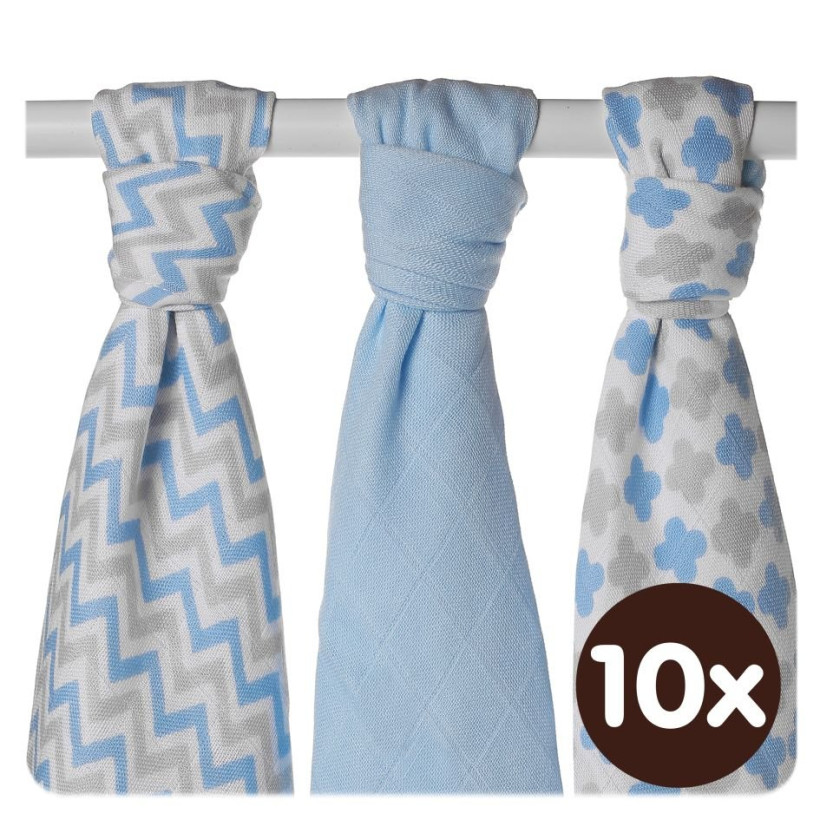 XKKO BMB Musselin Bambuswindeln 70x70 - Scandinavian Baby Blue MIX 10x3er Pack (GH packung)