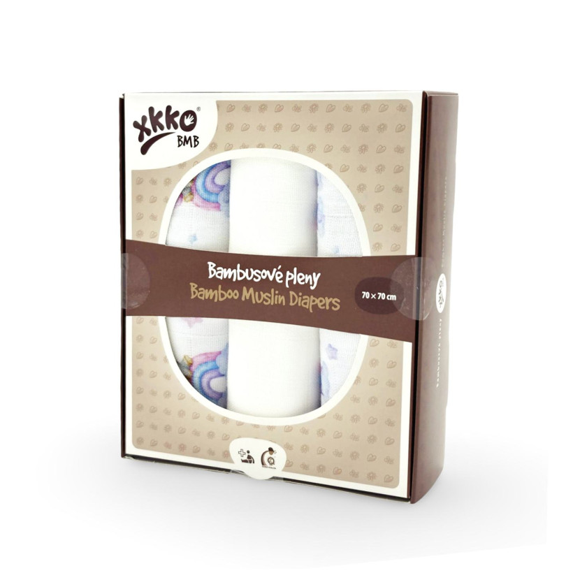 XKKO BMB Musselin Bambuswindeln 70x70 Digi - Unicorns MIX 3er Pack