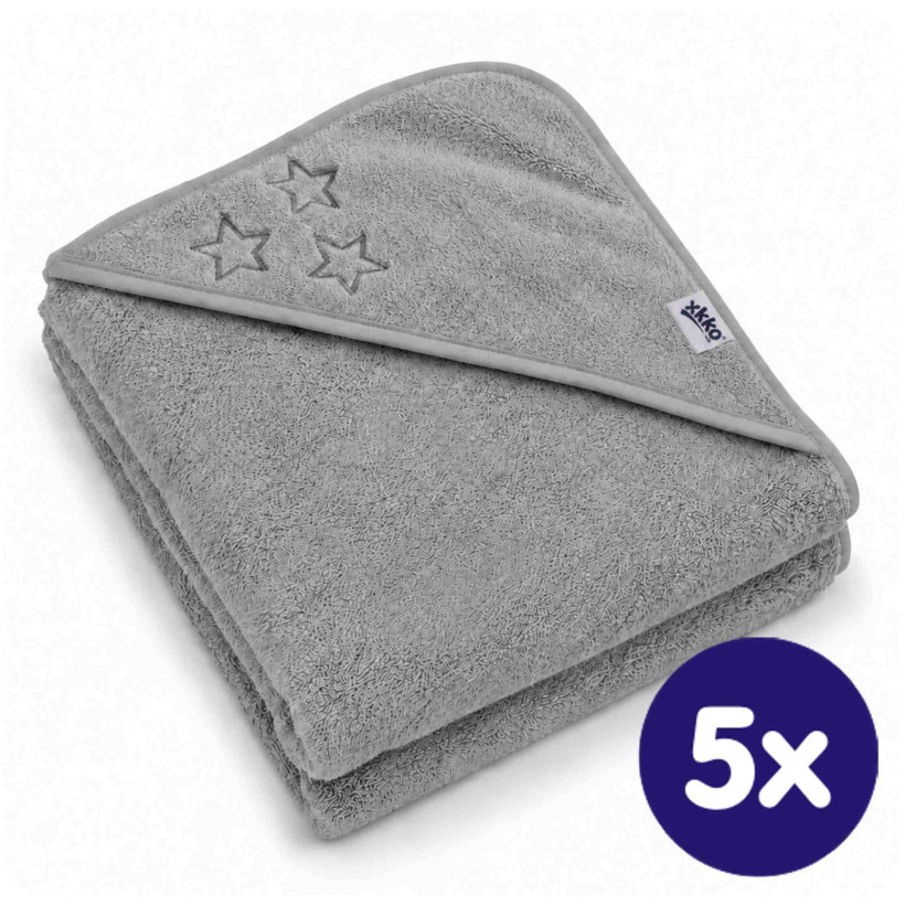 BIO Baumwollefrotteebadetuch mit Kapuze XKKO Organic 90x90 - Silver Stars 5x1St. (GH pack.)