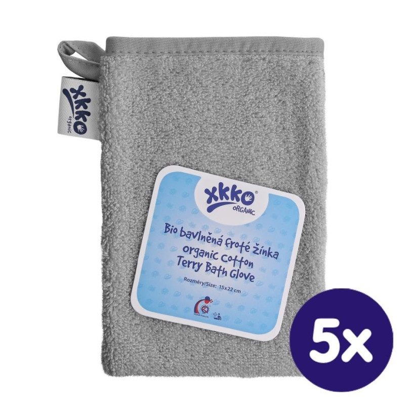 BIO baumwollefrotteewaschlappen XKKO Organic - Silver 5x1St. (GH pack.)