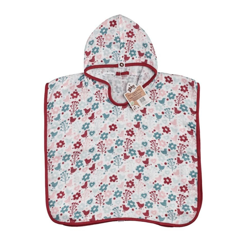 Bambus-Poncho XKKO BMB - Flowers&Birds Girls Grosse 1