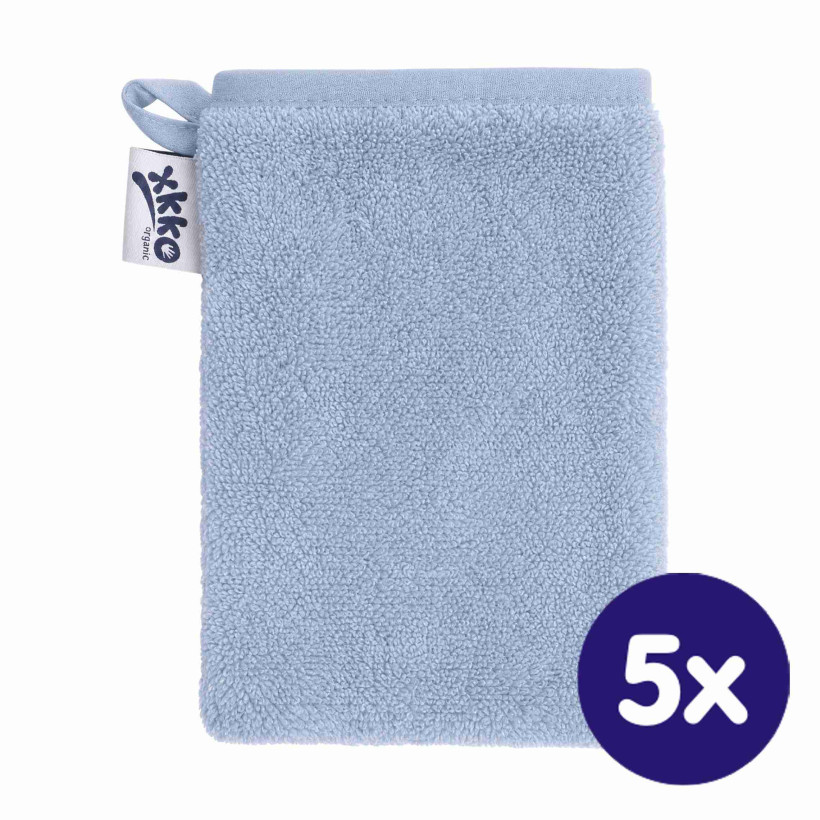 BIO baumwollefrotteewaschlappen XKKO Organic - Baby Blue 5x1St. (GH pack.)