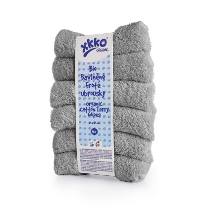 BIO baumwollefrotteetücher XKKO Organic 21x21 - Silver 6er Pack