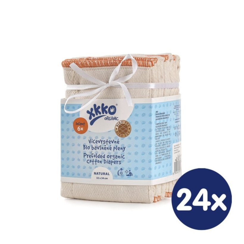 XKKO Organic Faltwindeln (4/6/4) - BirdEye Infant Natural 24x6er Pack (GH Pack)