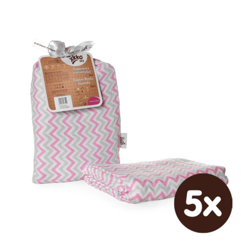 XKKO BMB Bambus Musselinwickeltuch 120x120 - Scandinavian Baby Pink Chevron 5x1 St. (GH packung)