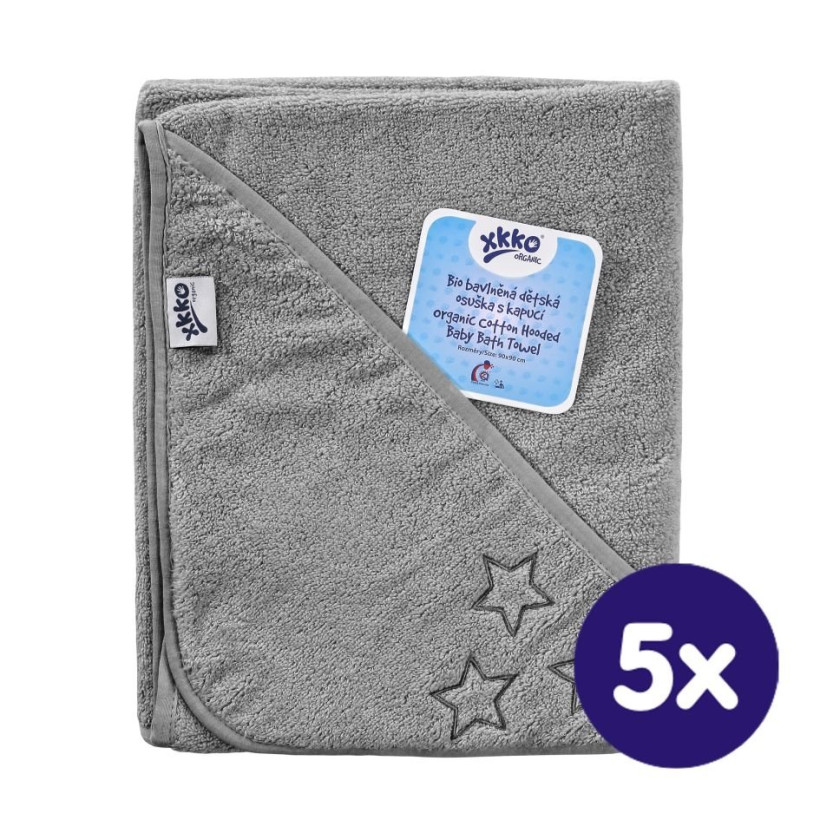 BIO Baumwollefrotteebadetuch mit Kapuze XKKO Organic 90x90 - Silver Stars 5x1St. (GH pack.)