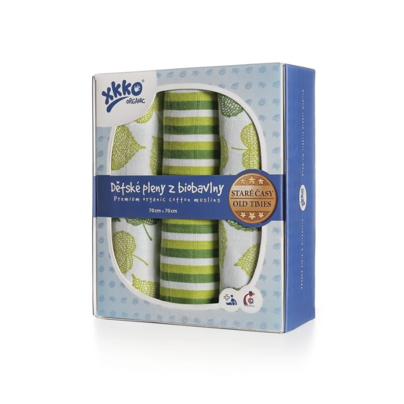 BIO-Baumwolle Windeln XKKO Organic 70x70 Old Times - Linden 5x3er Pack (GH Packung)