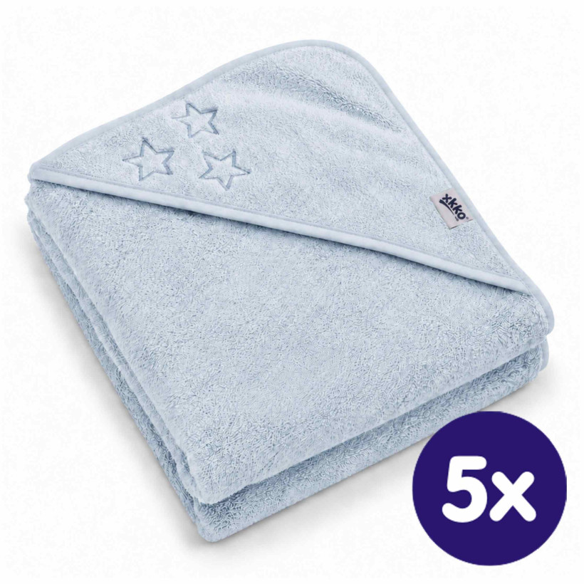 BIO Baumwollefrotteebadetuch mit Kapuze XKKO Organic 90x90 - Baby Blue Stars 5x1St. (GH pack.)