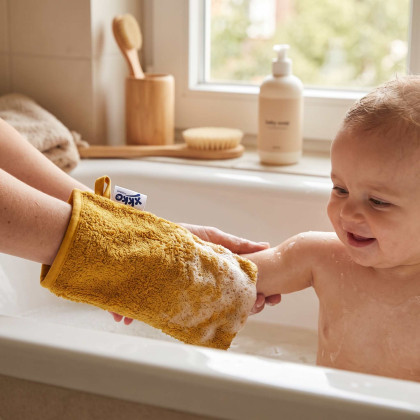 BIO baumwollefrotteewaschlappen XKKO Organic - Honey Mustard 1St.