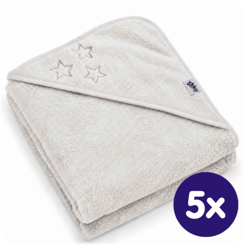 BIO Baumwollefrotteebadetuch mit Kapuze XKKO Organic 90x90 - White Stars 5x1St. (GH pack.)