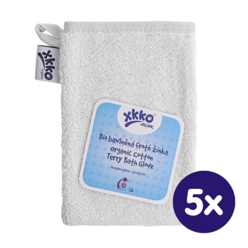 BIO baumwollefrotteewaschlappen XKKO Organic - Weiss 5x1St. (GH pack.)