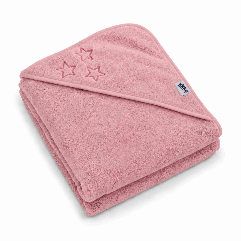 BIO Baumwollefrotteebadetuch mit Kapuze XKKO Organic 90x90 - Baby Pink Stars 1St.