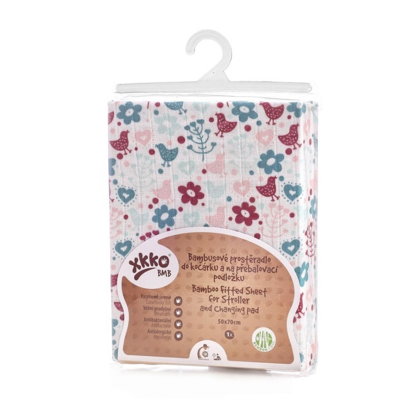XKKO BMB 50x70 Spannbezug für Wickelauflage oder Kinderwagen - Flowers&Birds For Girls 5x1St. (GH packung)