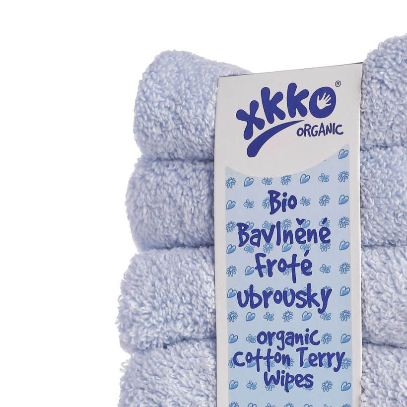 BIO baumwollefrotteetücher XKKO Organic 21x21 - Baby Blue 6er Pack