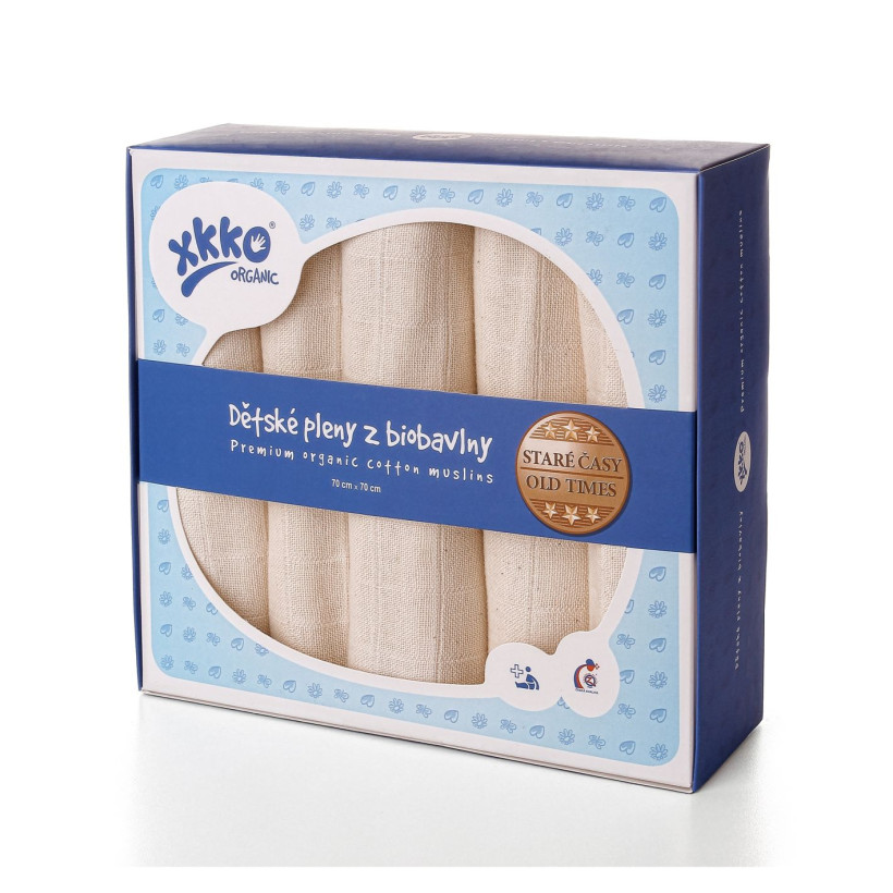 BIO-Baumwolle Windeln XKKO Organic 70x70 Old Times - Natural 40x5er Pack (GH Packung)